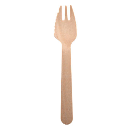 100 Stück Holz Gabel mit Schneide, braun, 13,5cm, biologisch abbaubar