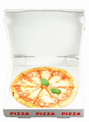 100 Stück Pizzabox Pizzakarton 28x28x4cm, NYC Italienische Flagge, weiß