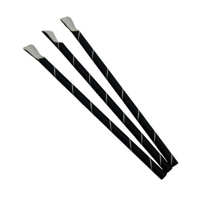 125 Stück Papier Trinkhalme, Löffelhalm 200mm, Ø6mm, schwarz/weiß, biologisch abbaubar