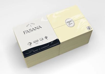 250 Stück FASANA Papier Servietten 3-lagig, 40x40cm, 1/8 Falz, buttercream, creme-beige