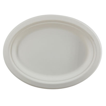 Kleva 50 Stück Bagasse Pappteller Oval Ø26cm, 263x199x20mm, weiß