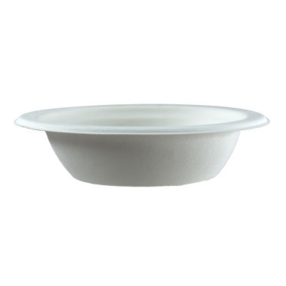 1000 Stück Bio Bagasse Schale 200ml, 8oz, 11,4cm Ø rund, mit Rand, weiß
