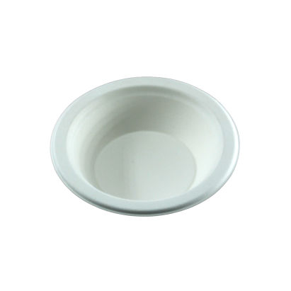 1000 Stück Bio Bagasse Schale 200ml, 8oz, 11,4cm Ø rund, mit Rand, weiß