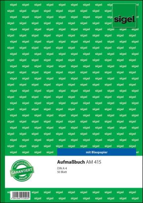 Sigel 1 Stück Formularbuch AM 415 Aufmaßbuch, A4, 50 Blatt, Blaupapier