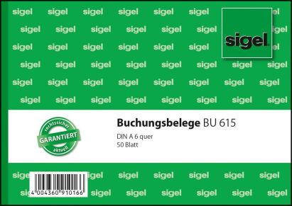 1 Stück Sigel Formularbuch BU 615 Buchungsbeleg, A6 quer, 50 Blatt