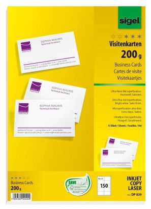 150 Stück Sigel Visitenkarten, DP839, 85 x 55 mm, 200 g/qm, hochweiß