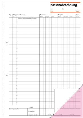 1 Stück Sigel Formularbuch KG 425 Kassenabrechnung, A4, 2 x 50 Blatt