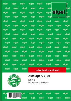 1 Stück Sigel Formularbuch SD 001 Auftrag, A5, 2 x 40 Blatt, SD