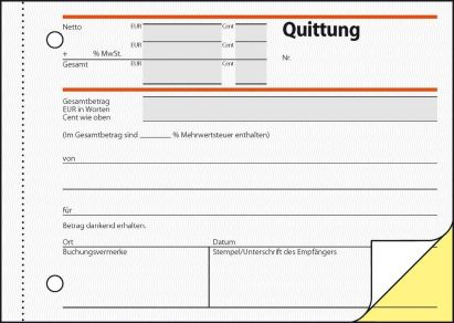 1 Stück Sigel Formularbuch SD 021 Quittung, mit MwSt.-Nachweis, A6 quer