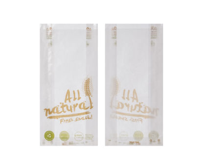 1000 Stück All Natural Bäckerfaltenbeutel Pergamin, 14+6x28cm, weiß mit Druck