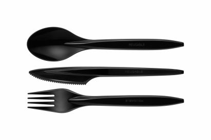 100 Stück Premium Mehrweg-Besteck Plastiklöffel 18cm, schwarz