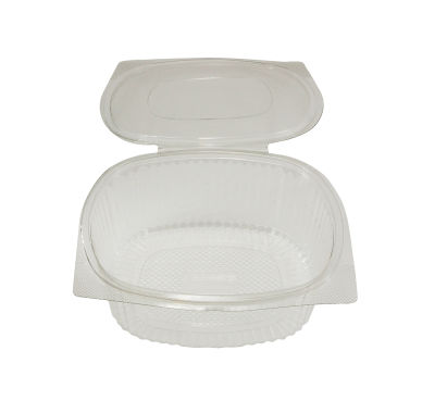 50 Stück rPET Klappboxen oval, 375ml, 148x122x43mm, transparent