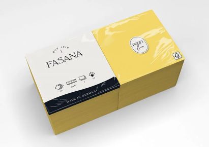 250 Stück FASANA Papier Servietten 3-lagig, 40x40cm, 1/4 Falz, sun yellow, gelb