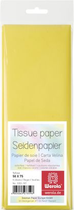 5 Stück Seidenpapier 50 x 75cm, 17 g/m², gelb, (Yellow)