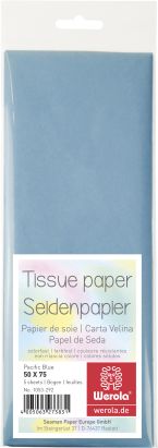 5 Stück Seidenpapier 50 x 75cm, 17 g/m², himmelblau, (Pacific Blue)