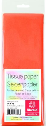 5 Stück Seidenpapier 50 x 75cm, 17 g/m², orange, (Orange Coral)