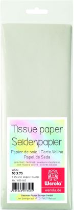 5 Stück Seidenpapier 50 x 75cm, 17 g/m², weiß, (White)