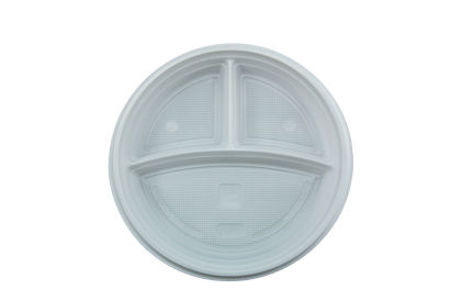 800 Stück Mehrweg Plastik- Menüteller PP Ø22cm, 3-geteilt, weiß