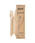 1 Stück Bio Holzbesteck Set, Messer/Gabel 18cm mit Serviette