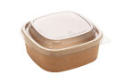 300 Stück Bio Kraft- Bowl Salatschale 400ml, 130x130x43mm, eckig, braun, mit rPET Deckel