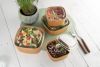 50 Stück Bio Kraft- Bowl Salatschale 580ml, 130x130x56mm, eckig, braun, mit rPET Deckel