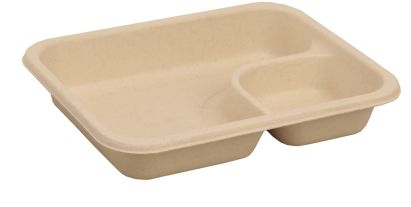 500 Stück Bagasse Nacho-Tray groß natur mit Dipp Fach, 200x158x37mm