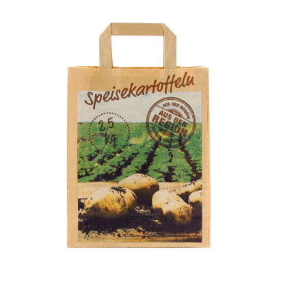 250 Stück Papiertragetaschen, 220+100x280mm, 90g, braun Kartoffel Druck, 2,5 KG 250 Stück Papiertragetaschen, 220+100x280mm, 90g, braun Kartoffel Druck, 2,5 KG