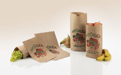 500 Stück Obst- Bodenbeutel 2,5 KG, 60g/qm, 23x37cm, mit Obstdruck 