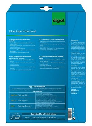 25 Blatt Sigel IP186 Inkjet-Papier, DIN A4, 160 g/qm, hochweiß, matt
