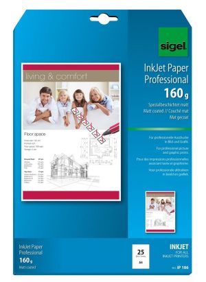 25 Blatt Sigel IP186 Inkjet-Papier, DIN A4, 160 g/qm, hochweiß, matt
