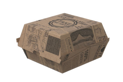 100 Stück Warmhalte- Hamburger Box Wellpappe (TAKE ME) 115x115x90mm, braun