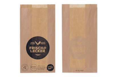 1000 Stück Fleischer- Metzgerbeutel Faltenbeutel FRISCH & LECKER, 12+5x23cm, braun